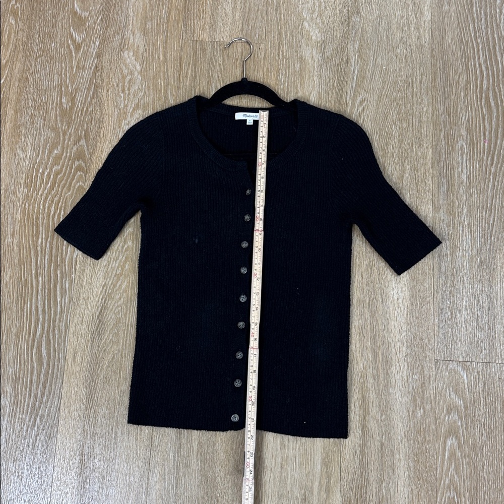 Madewell Hester Short-Sleeve Cardigan Sweater Ribbed Knit True Black size Small - Picture 6 of 7